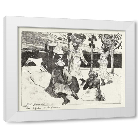 Seven Women on the Water in Martinique White Modern Wood Framed Art Print by Gauguin, Paul