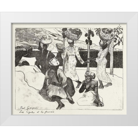 Seven Women on the Water in Martinique White Modern Wood Framed Art Print by Gauguin, Paul