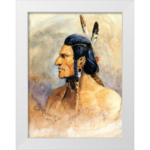 Indian Brave White Modern Wood Framed Art Print by Russell, Charles Marion