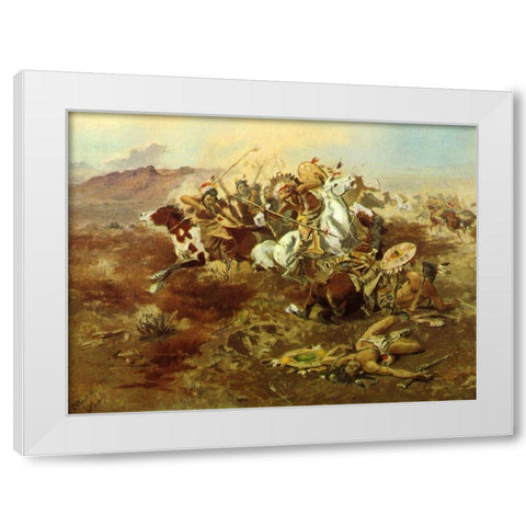 Indian Fight White Modern Wood Framed Art Print by Russell, Charles Marion