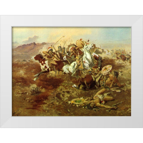 Indian Fight White Modern Wood Framed Art Print by Russell, Charles Marion