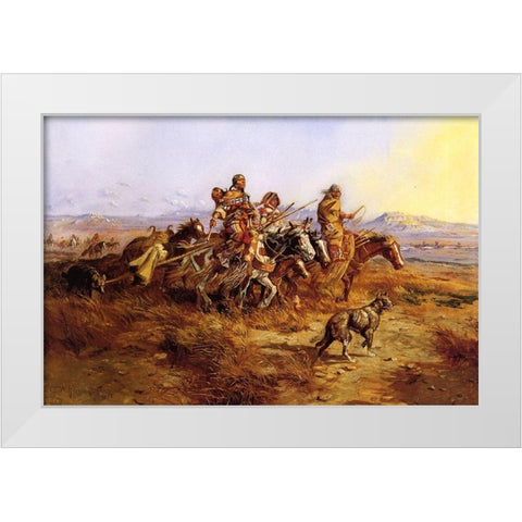 Indian Women Moving White Modern Wood Framed Art Print by Russell, Charles Marion