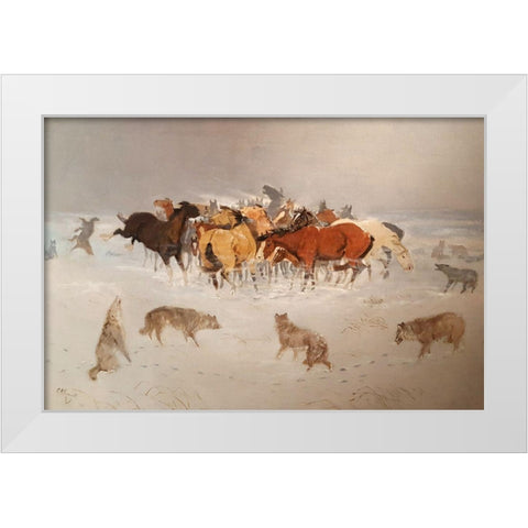 Flying hoofs White Modern Wood Framed Art Print by Russell, Charles Marion