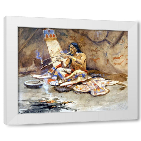 The Peace Pipe White Modern Wood Framed Art Print by Russell, Charles Marion