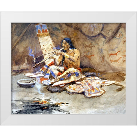 The Peace Pipe White Modern Wood Framed Art Print by Russell, Charles Marion