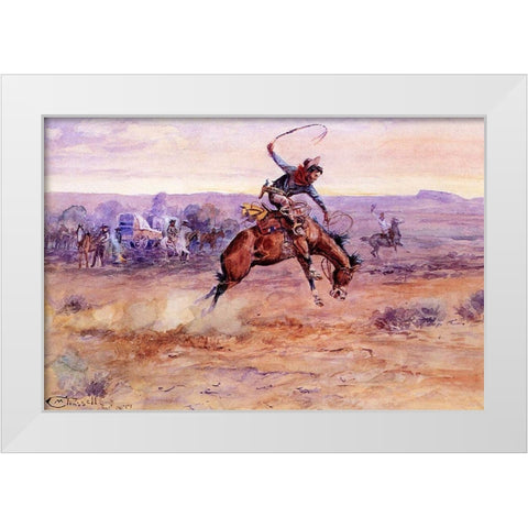 Bucking Bronco White Modern Wood Framed Art Print by Russell, Charles Marion
