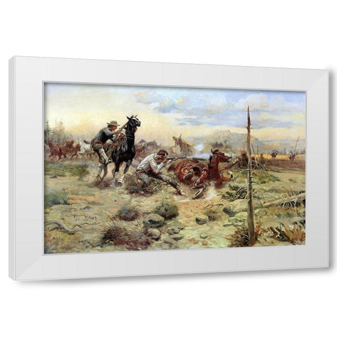 When Horseflesh Comes High White Modern Wood Framed Art Print by Russell, Charles Marion