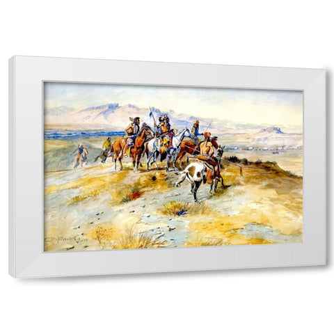 The Coming of the White Man White Modern Wood Framed Art Print by Russell, Charles Marion