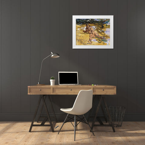 Figure on a beach, Florida White Modern Wood Framed Art Print by Sargent, John Singer