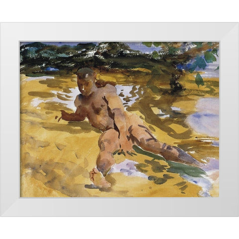 Figure on a beach, Florida White Modern Wood Framed Art Print by Sargent, John Singer