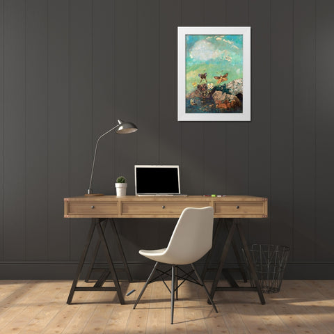 Butterflies White Modern Wood Framed Art Print by Redon, Odilon