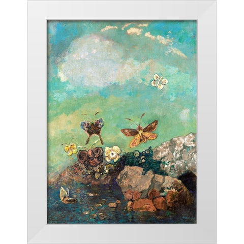 Butterflies White Modern Wood Framed Art Print by Redon, Odilon