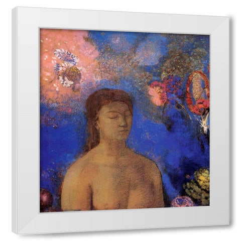 Closed Eyes Blue Background White Modern Wood Framed Art Print by Redon, Odilon