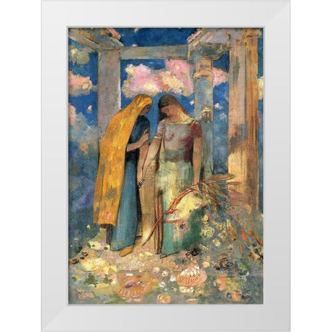 Mystical Conversation White Modern Wood Framed Art Print by Redon, Odilon