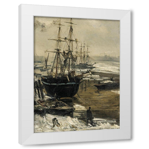 The Thames in Ice, 1860 White Modern Wood Framed Art Print by Whistler, James McNeill