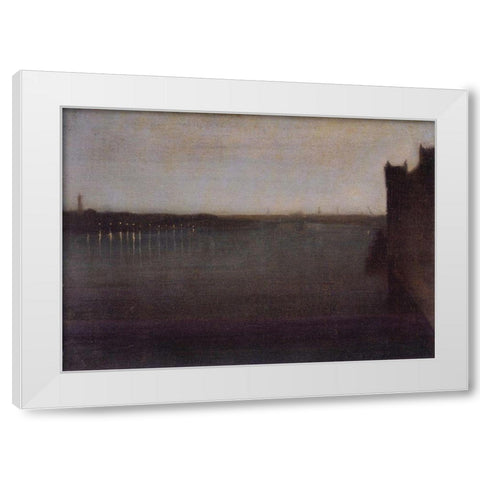 Nocturne in Gray and Gold, Westminster Bridge White Modern Wood Framed Art Print by Whistler, James McNeill