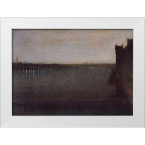 Nocturne in Gray and Gold, Westminster Bridge White Modern Wood Framed Art Print by Whistler, James McNeill