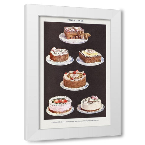 Fancy Cakes White Modern Wood Framed Art Print by Mrs. Beeton''s Book of Household Management