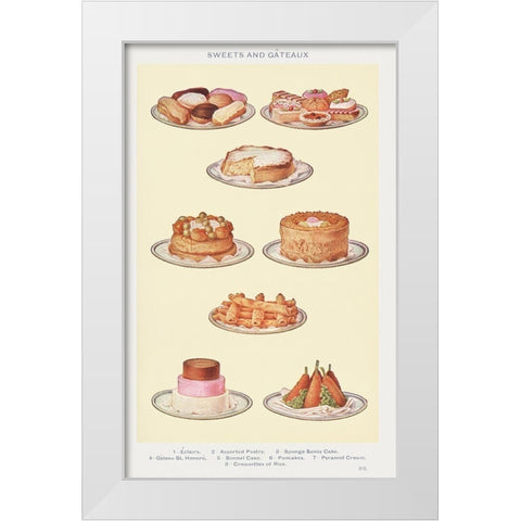 Sweets and Gâteaux White Modern Wood Framed Art Print by Mrs. Beeton''s Book of Household Management