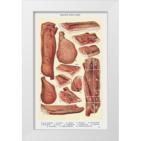 Bacon and Ham White Modern Wood Framed Art Print by Mrs. Beeton''s Book of Household Management