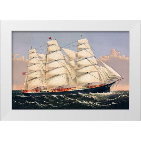 Clipper Ship Three Brothers, the largest sailing ship in the world  White Modern Wood Framed Art Print by Currier and Ives