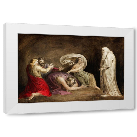 Witch of Endor raising the spirit of Samuel White Modern Wood Framed Art Print by Blake, William