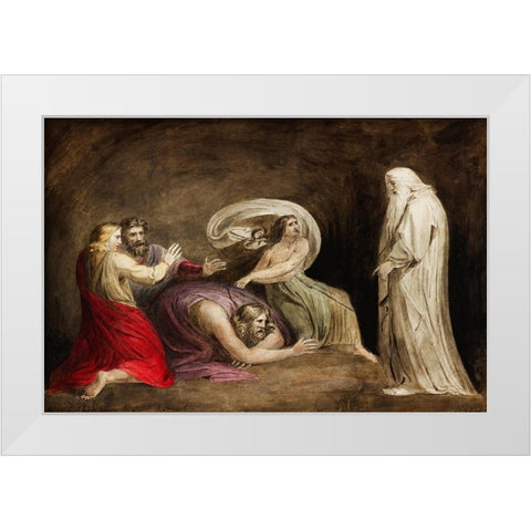 Witch of Endor raising the spirit of Samuel White Modern Wood Framed Art Print by Blake, William