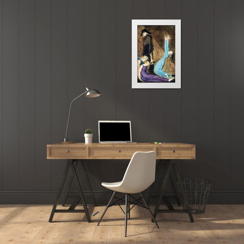 Man supporting a supine woman White Modern Wood Framed Art Print by Blake, William