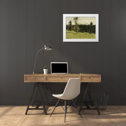 Train in the Countryside White Modern Wood Framed Art Print by Monet, Claude