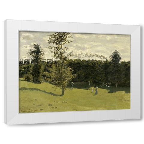 Train in the Countryside White Modern Wood Framed Art Print by Monet, Claude