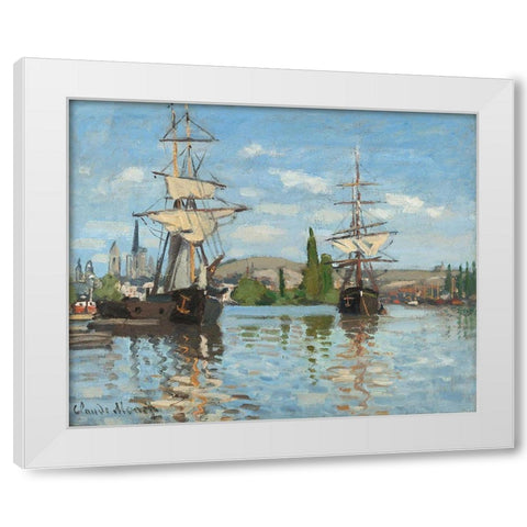 The Seine At Rouen White Modern Wood Framed Art Print by Monet, Claude