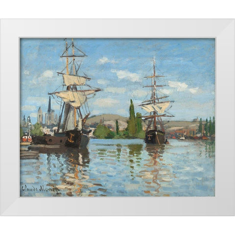 The Seine At Rouen White Modern Wood Framed Art Print by Monet, Claude