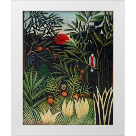 Monkeys and Parrot in the Virgin Forest 1906 White Modern Wood Framed Art Print by Rousseau, Henri