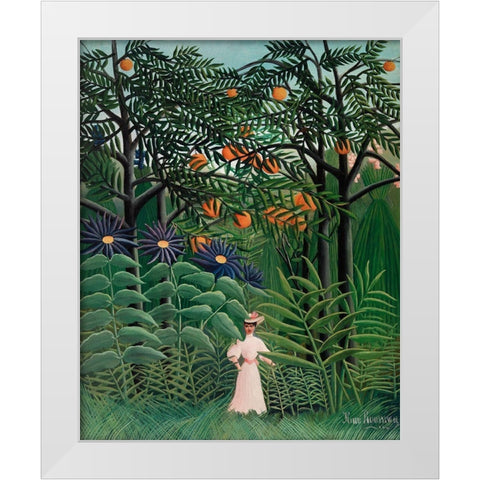 Woman Walking in an Exotic Forest White Modern Wood Framed Art Print by Rousseau, Henri