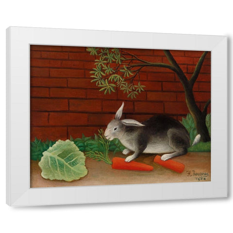 The Rabbits Meal 1908 White Modern Wood Framed Art Print by Rousseau, Henri