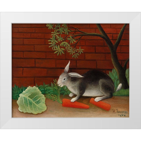The Rabbits Meal 1908 White Modern Wood Framed Art Print by Rousseau, Henri