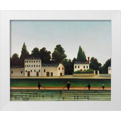 Landscape and Four Fisherman White Modern Wood Framed Art Print by Rousseau, Henri