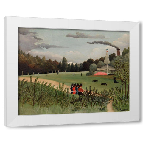 Landscape and Four Young Girls 1895 White Modern Wood Framed Art Print by Rousseau, Henri