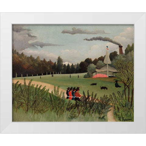Landscape and Four Young Girls 1895 White Modern Wood Framed Art Print by Rousseau, Henri