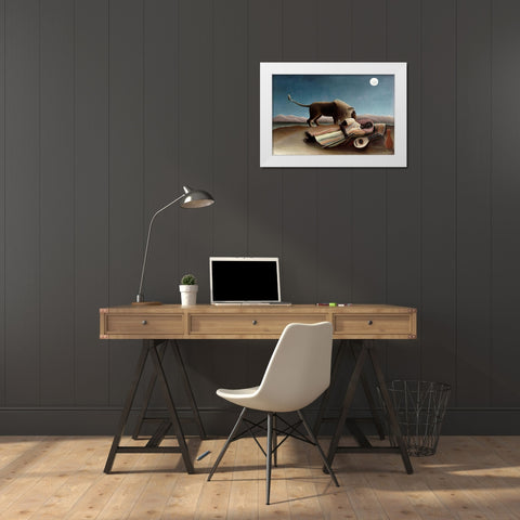 The Sleeping Gypsy White Modern Wood Framed Art Print by Rousseau, Henri