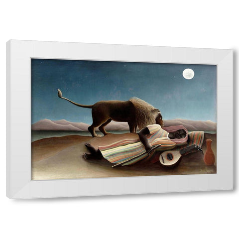 The Sleeping Gypsy White Modern Wood Framed Art Print by Rousseau, Henri