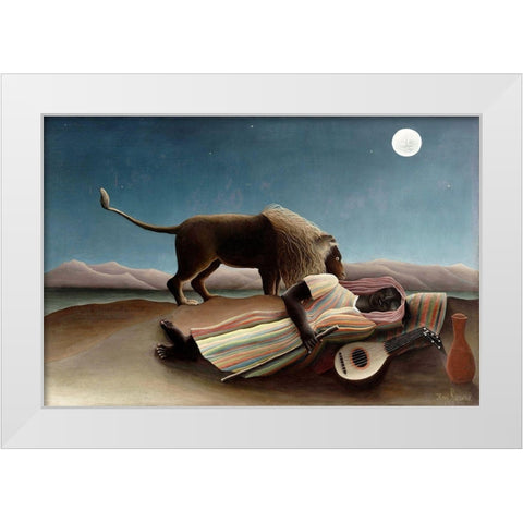 The Sleeping Gypsy White Modern Wood Framed Art Print by Rousseau, Henri