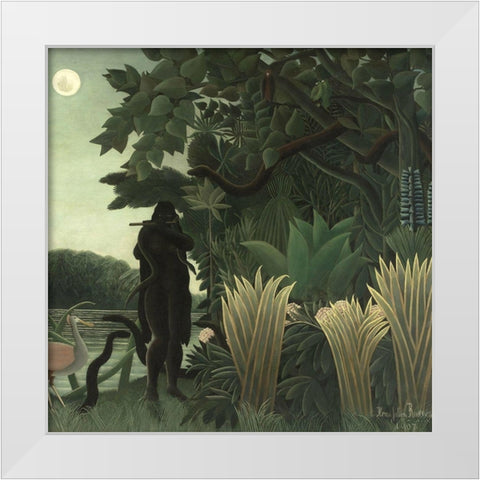 The Snake Charmer White Modern Wood Framed Art Print by Rousseau, Henri