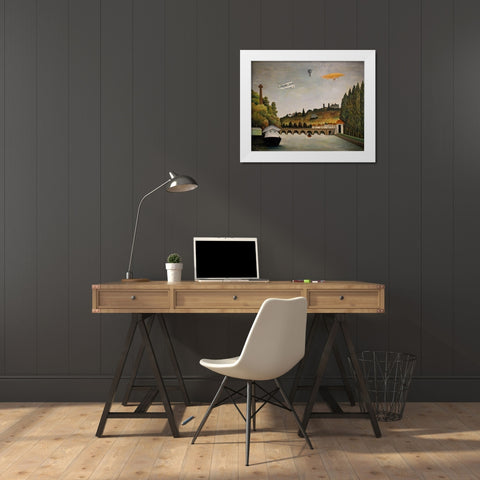 View of Pont de Sevres White Modern Wood Framed Art Print by Rousseau, Henri