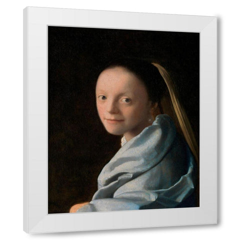 Study of a Young Woman White Modern Wood Framed Art Print by Vermeer, Johannes
