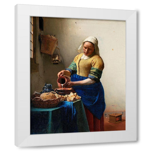 The Milkmaid White Modern Wood Framed Art Print by Vermeer, Johannes