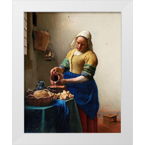 The Milkmaid White Modern Wood Framed Art Print by Vermeer, Johannes