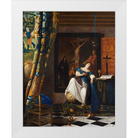 Allegory of the Catholic Faith White Modern Wood Framed Art Print by Vermeer, Johannes