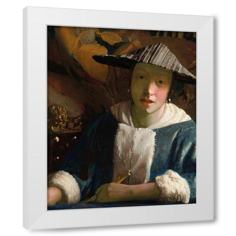 Girl with a Flute White Modern Wood Framed Art Print by Vermeer, Johannes