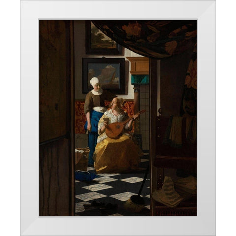 The Love Letter White Modern Wood Framed Art Print by Vermeer, Johannes